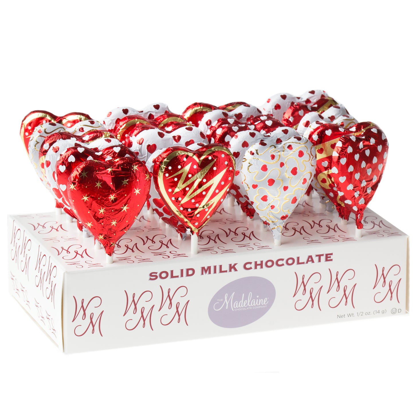 Milk Chocolate Heart Lollipops - 24CT Box (Chalav Stam)