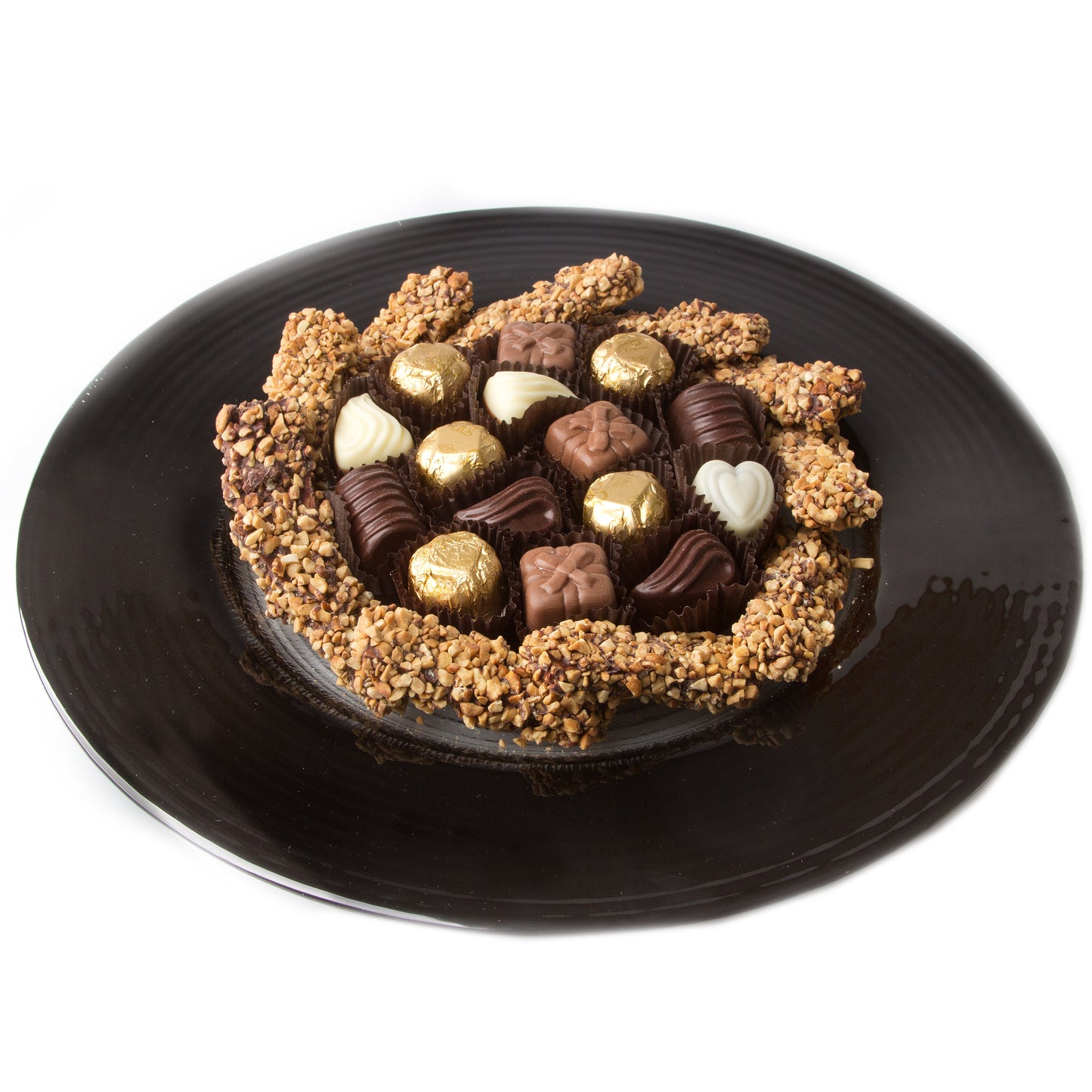 Round Nuts & Chocolate Glass Gift Tray Platter