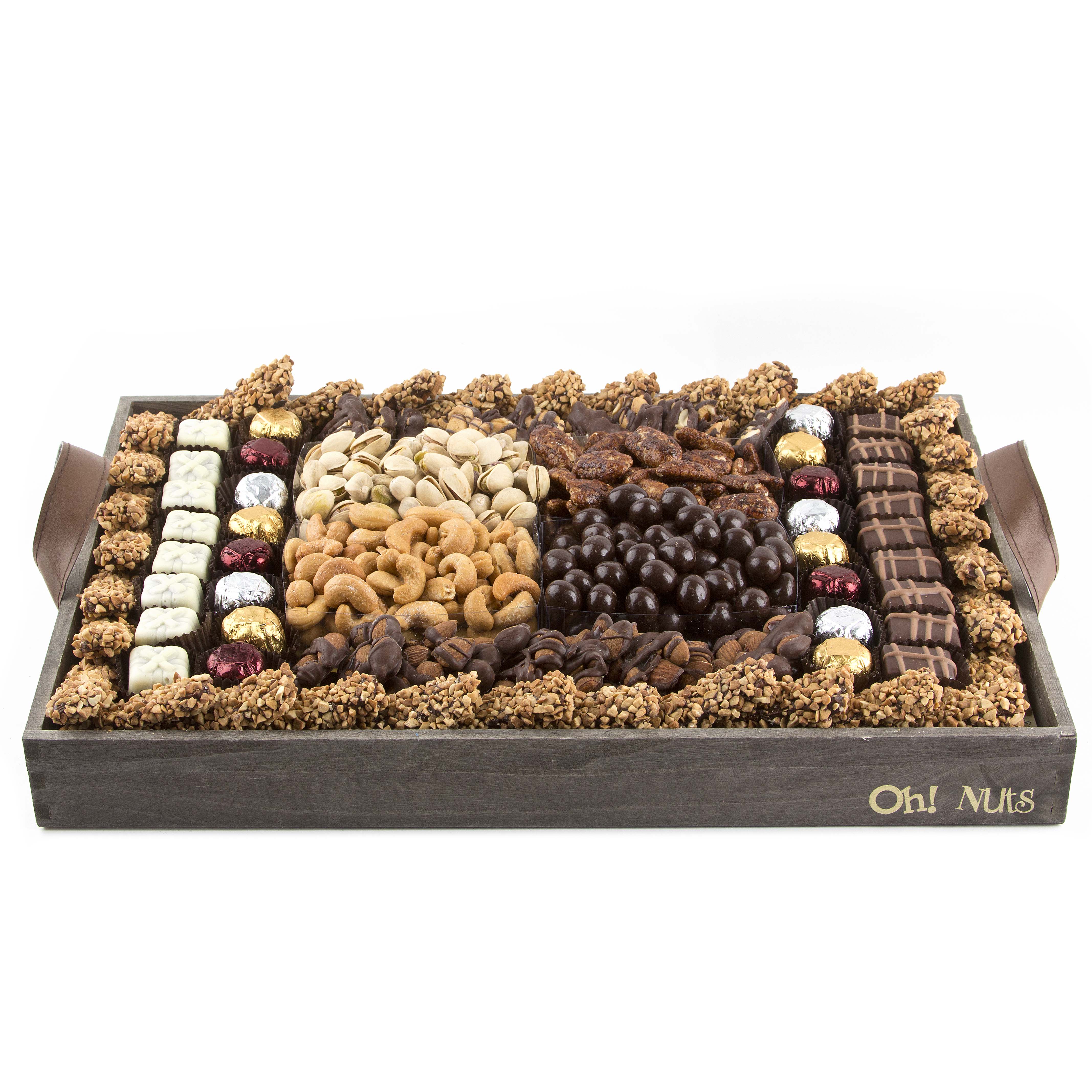Wooden Gourmet Nuts and Chocolate Signature Line Up Basket Gift
