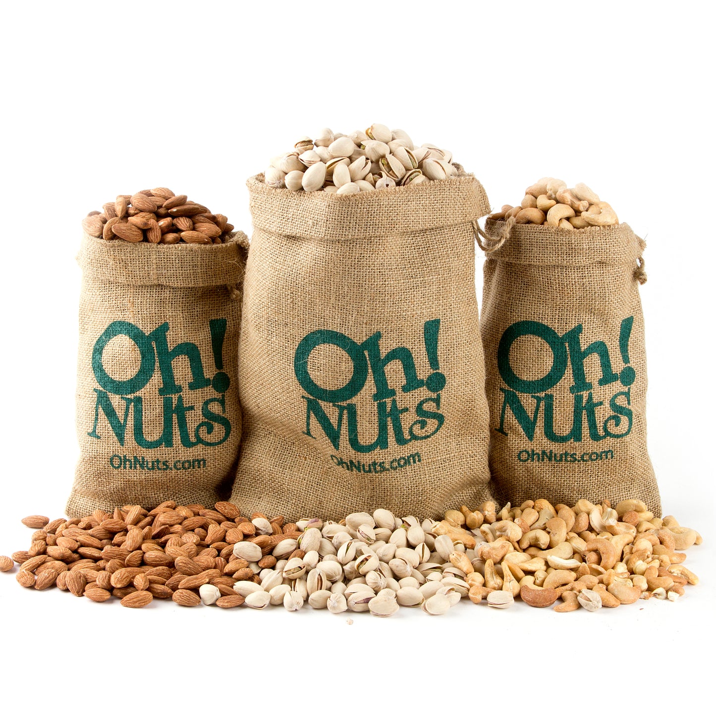 Burlap Sack Trio Set - Roasted Pistachios, Cashews & Almonds