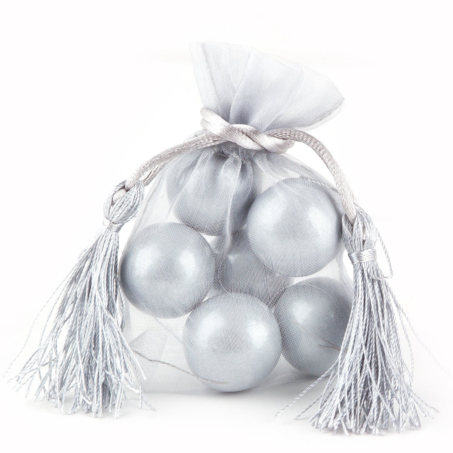 Silver Mesh Favor Bags With Tassels - 12CT