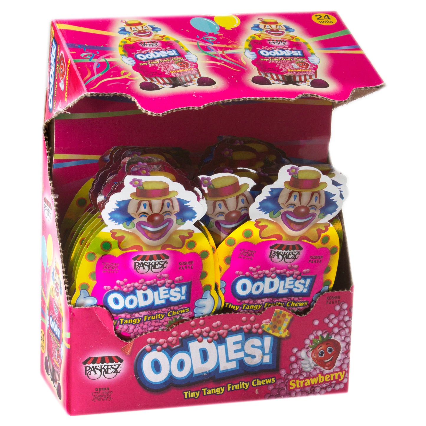 Oodles Purim Clown Tiny Tangy Strawberry Fruity Chews - 24CT