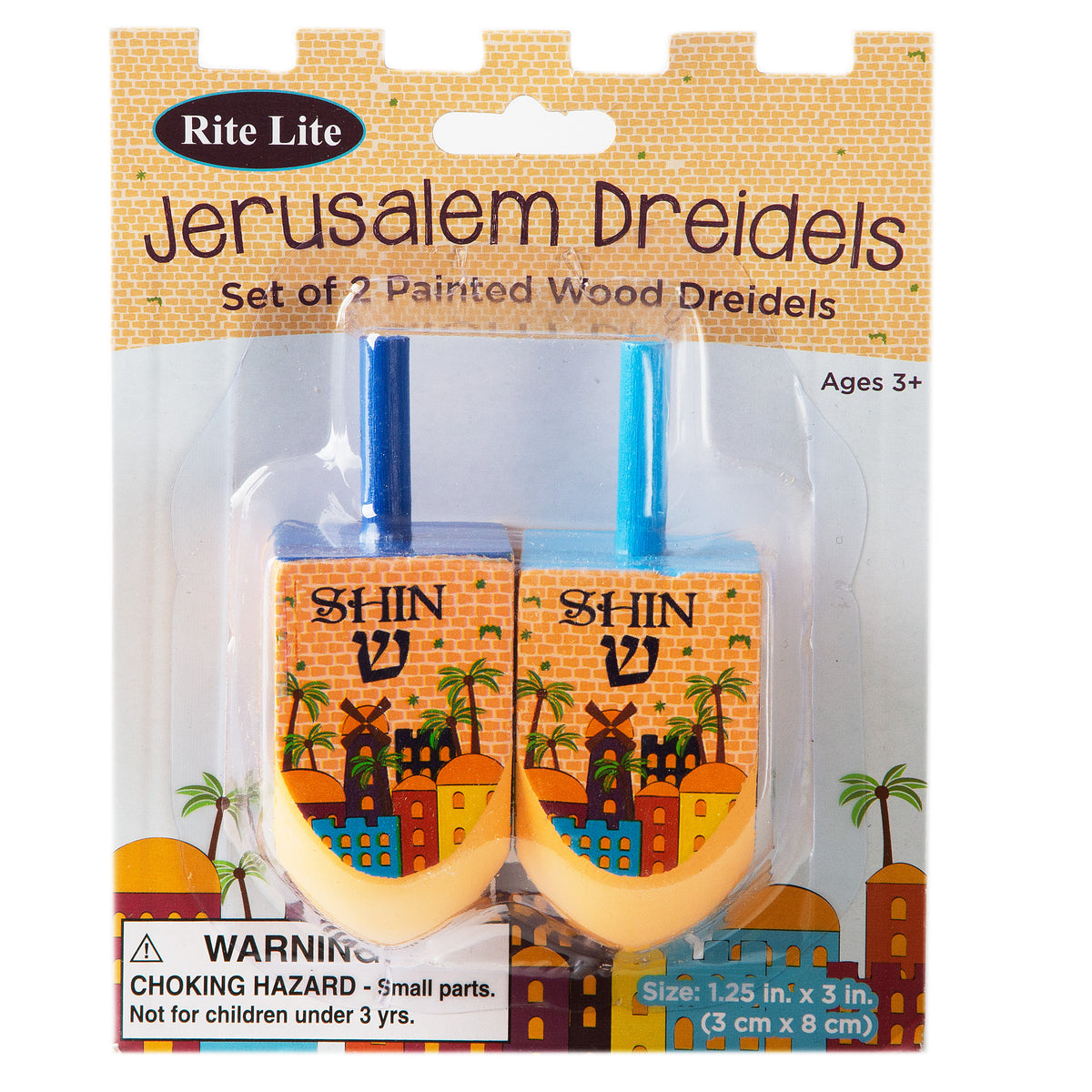 Hanukkah Jerusalem Painted Wood Dreidels