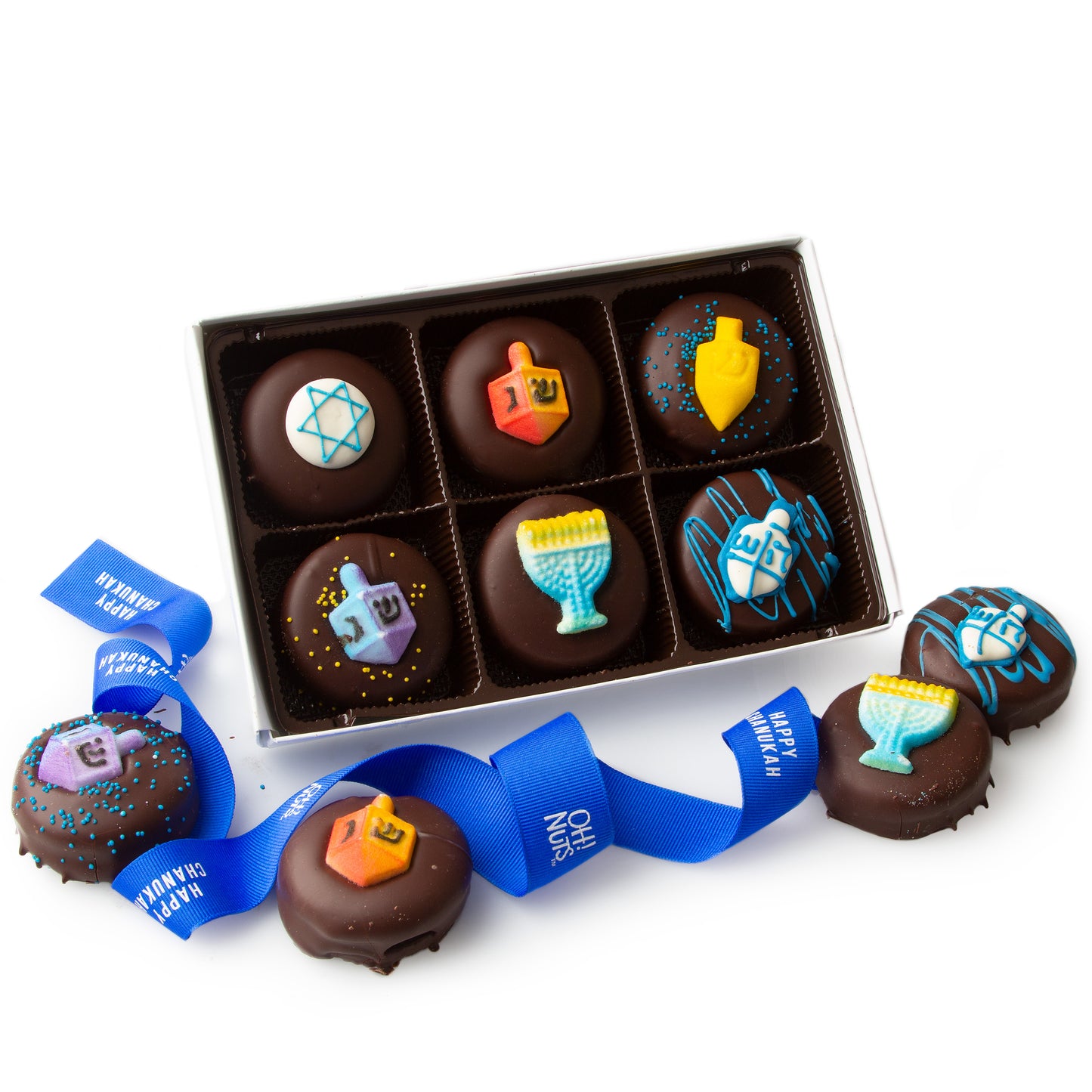 Chanukah Fun Decorated Chocolate Covered Cookies Gift Box