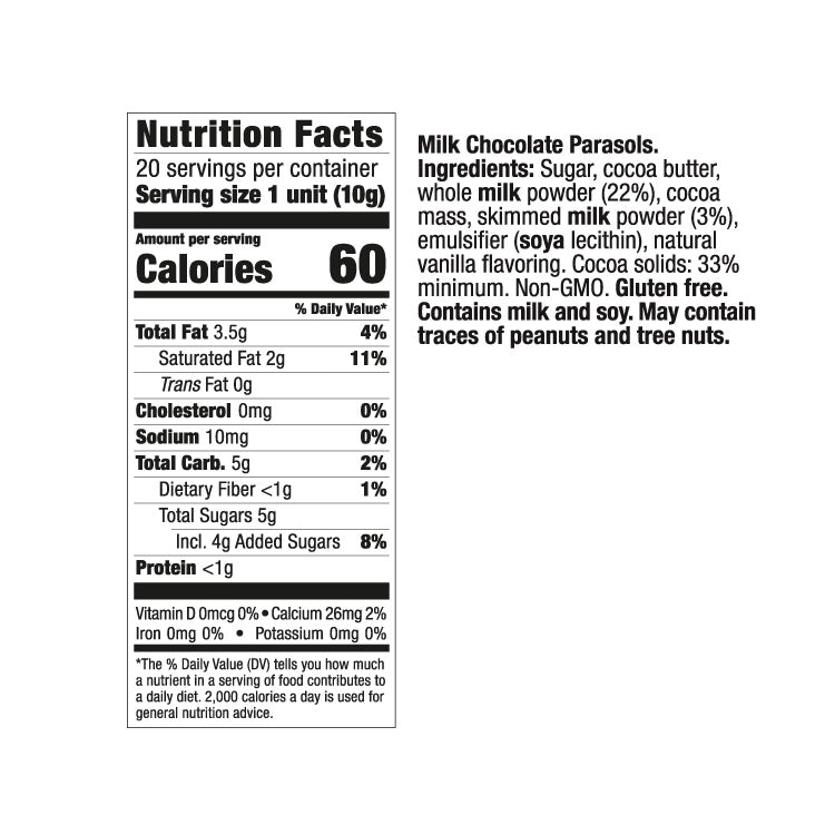 Milk Chocolate Parasols - 20CT Box