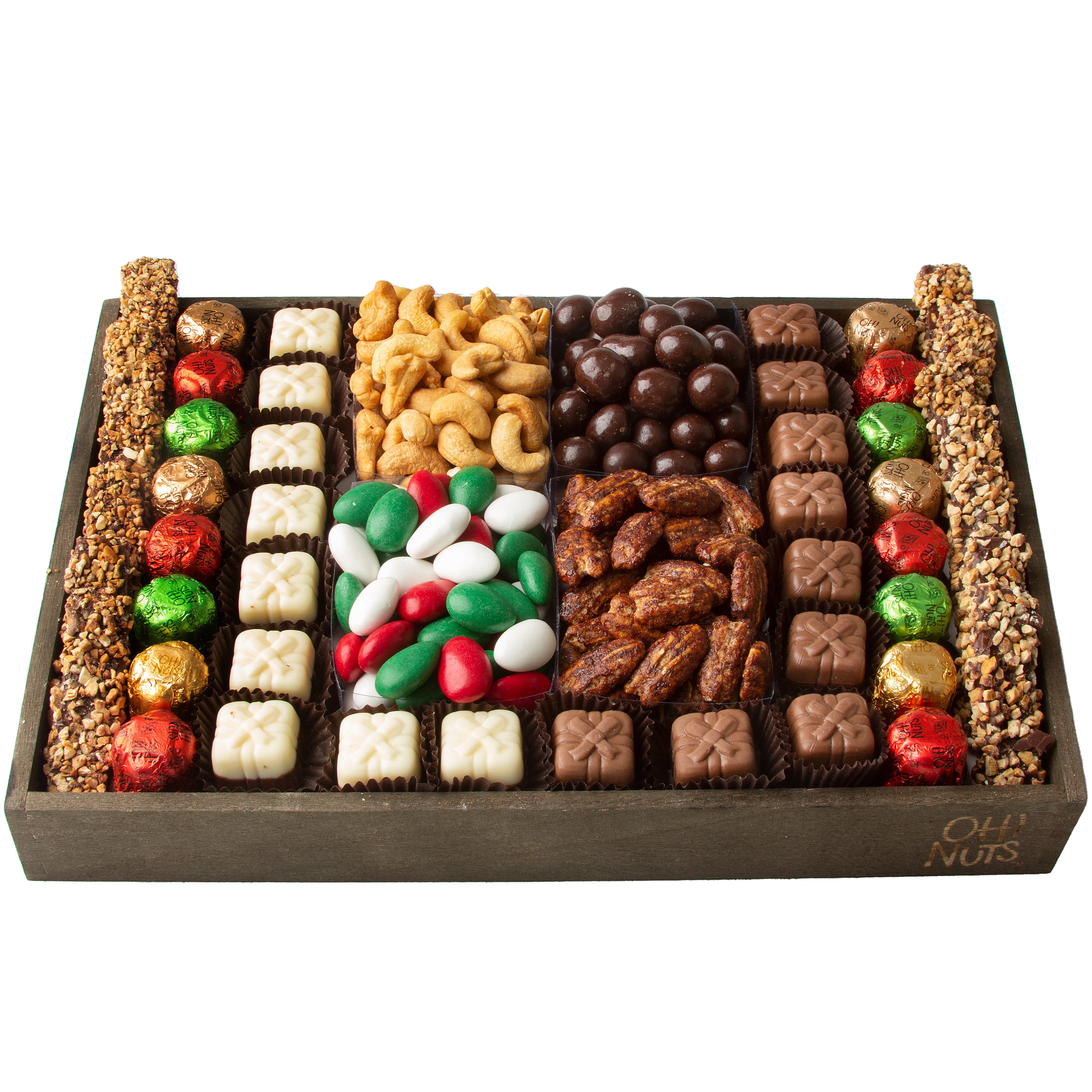 Holiday Signature Wooden Nuts, Candy & Chocolate Gift Tray - Oh! Nuts