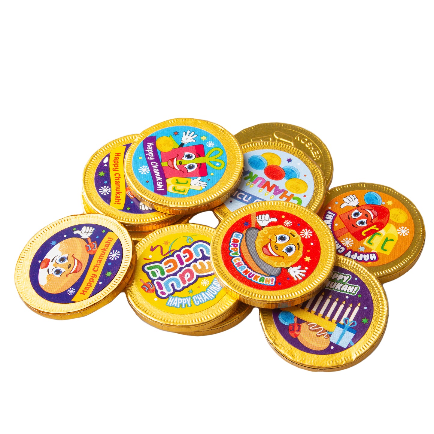 Nut-Free Dairy Chanukkah Chocolate Mesh Bags Coins Reusable Stickers