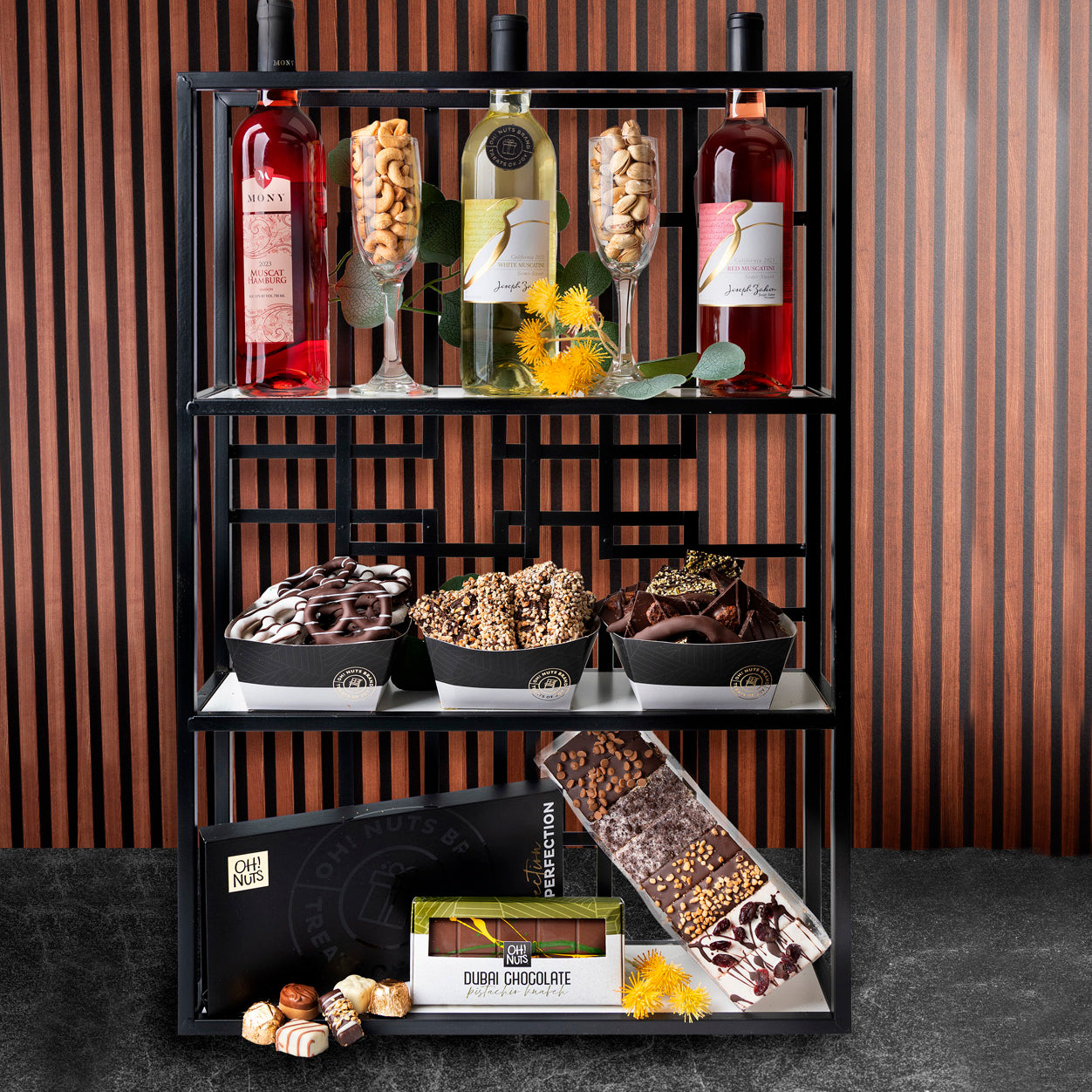 Purim Wine Elegant 3-Tier Mishloach Manos Gift Basket