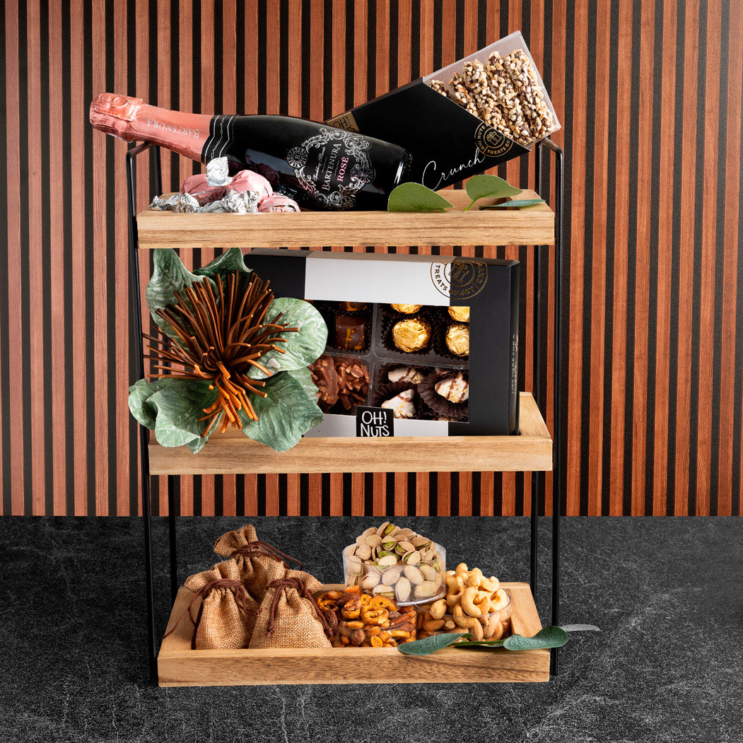 Purim Elegant Wooden 3-Tier Mishloach Manos Gift Basket