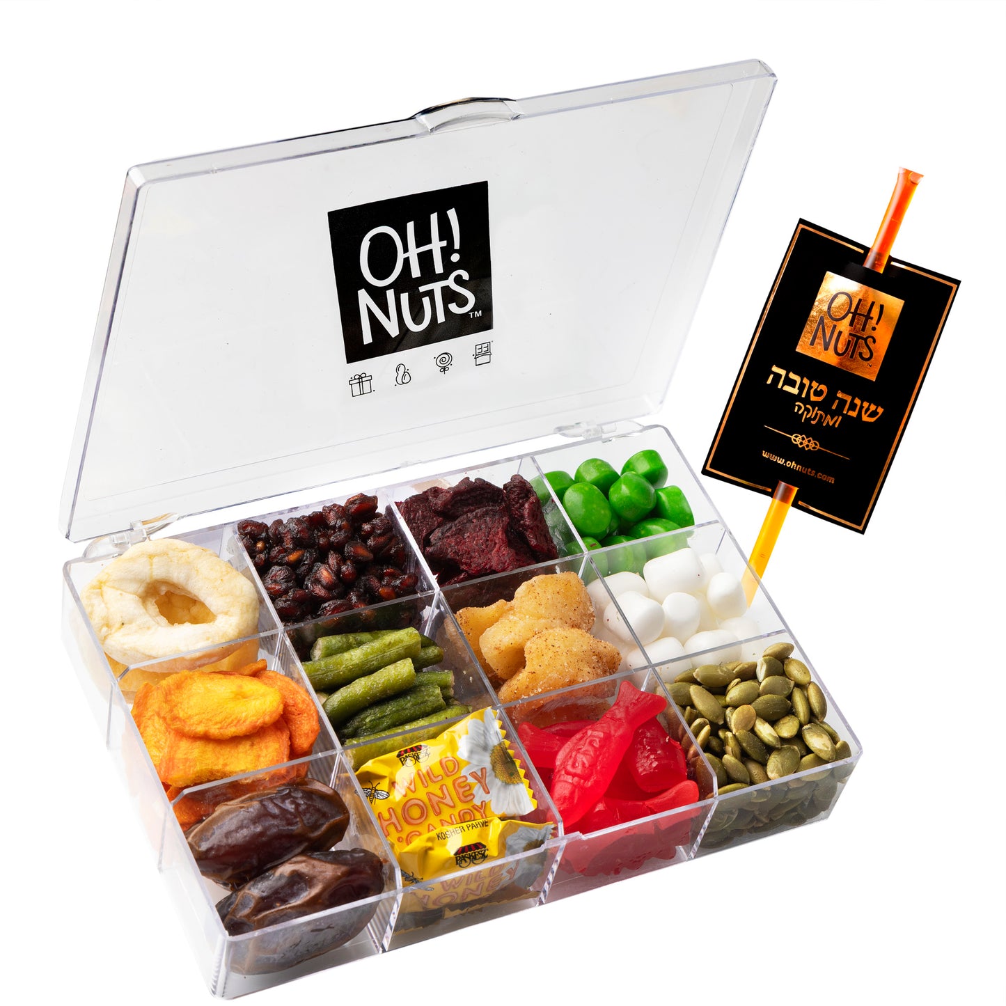 Rosh Hashanah "Simonim Tovim" Lucite Sectional Gift Basket