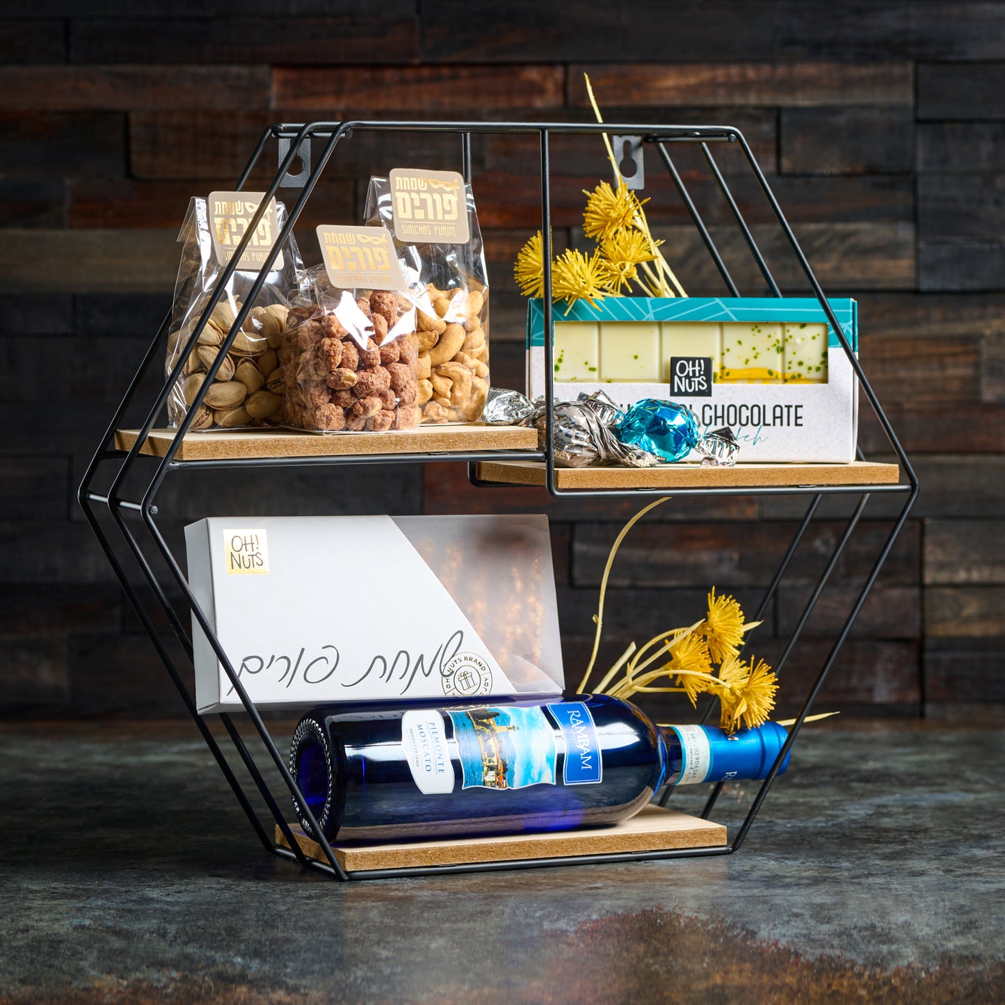 Hexagon Display Mishloach Manos Gift Basket