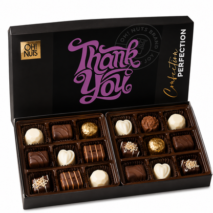 "Thank you" Non-Dairy Chocolate Truffle Gift Box - 18Pc.