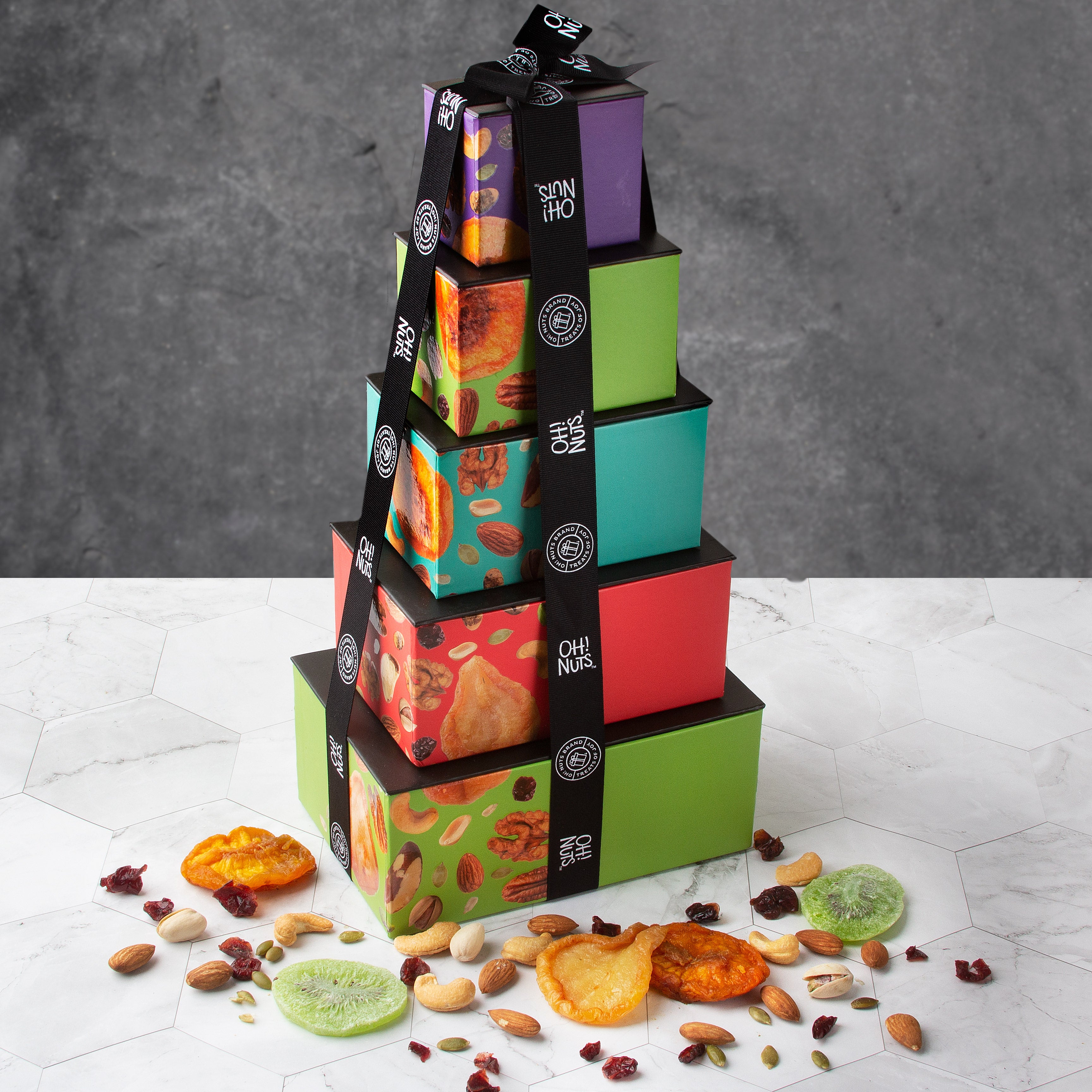 True Colors - Oh! Nuts Holiday 5 Tier Nuts & Dried Fruit Tower Gift