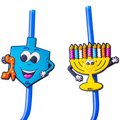 Hanukkah Dreidels and Menorahs Crazy Straws - 4 Pack
