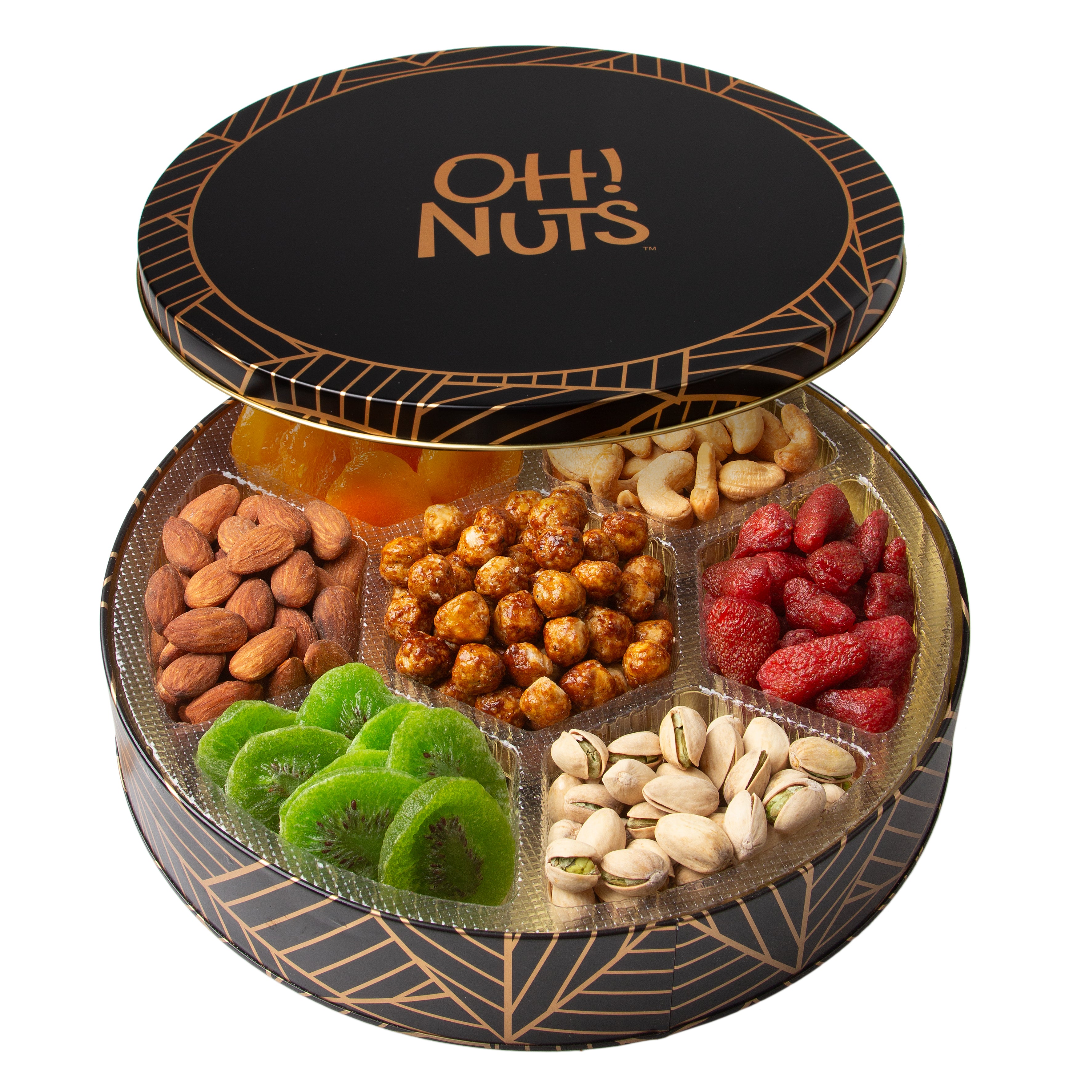Oh! Nuts 7 Section Dried Fruits & Nuts Round Gift Tin