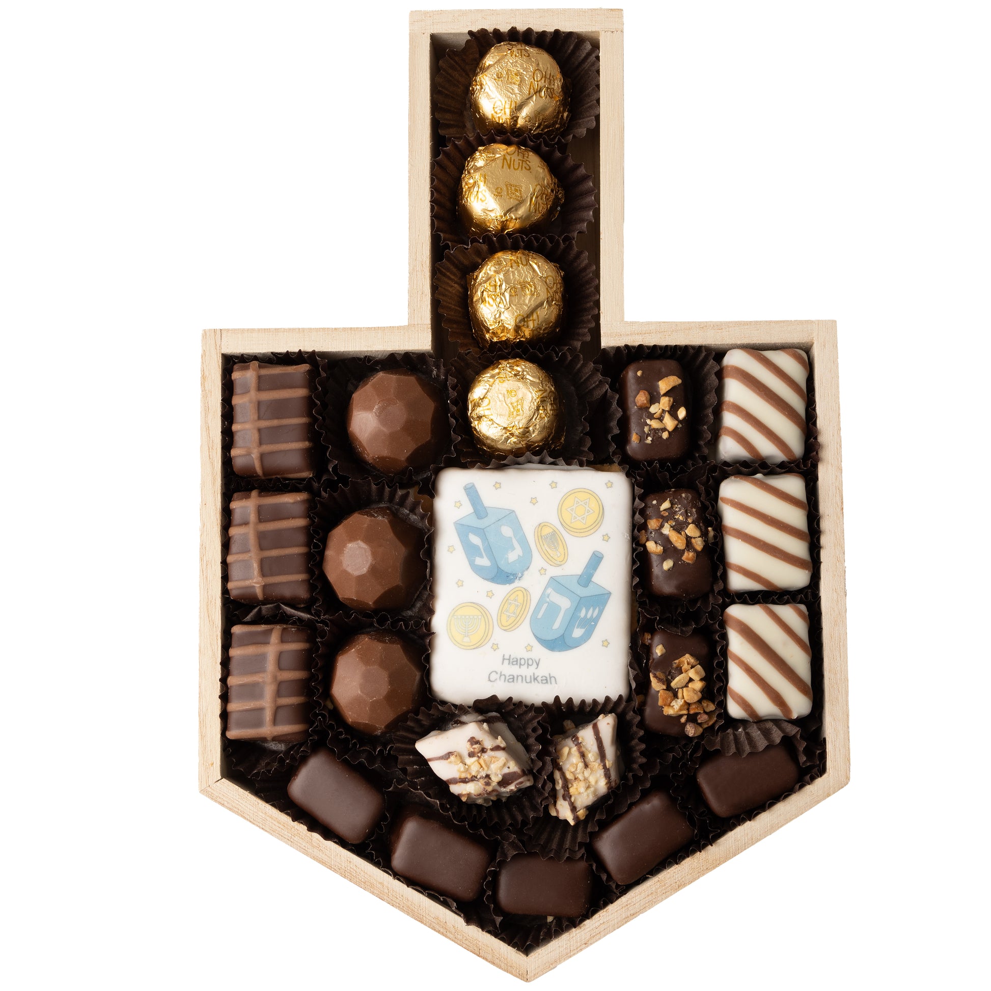 Hanukkah Wooden Dreidel Chocolate Gift Basket