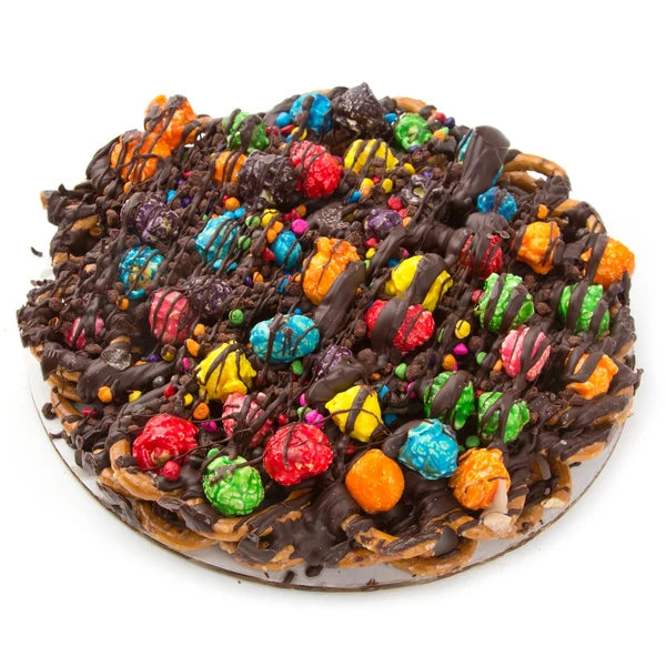 Chocolate Pretzel Pie With Candy Popcorn - 12 Inch