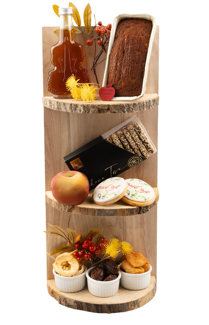 Rosh Hashanah Large 3 Tier Rustic Wooden Shelf Gift Basket
