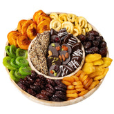 Tu Bishvat Dried Fruit Wooden Round Line Up Gift Basket
