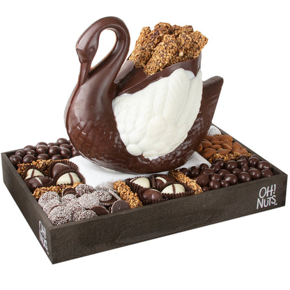 White and Dark Chocolate Swan Gift Basket