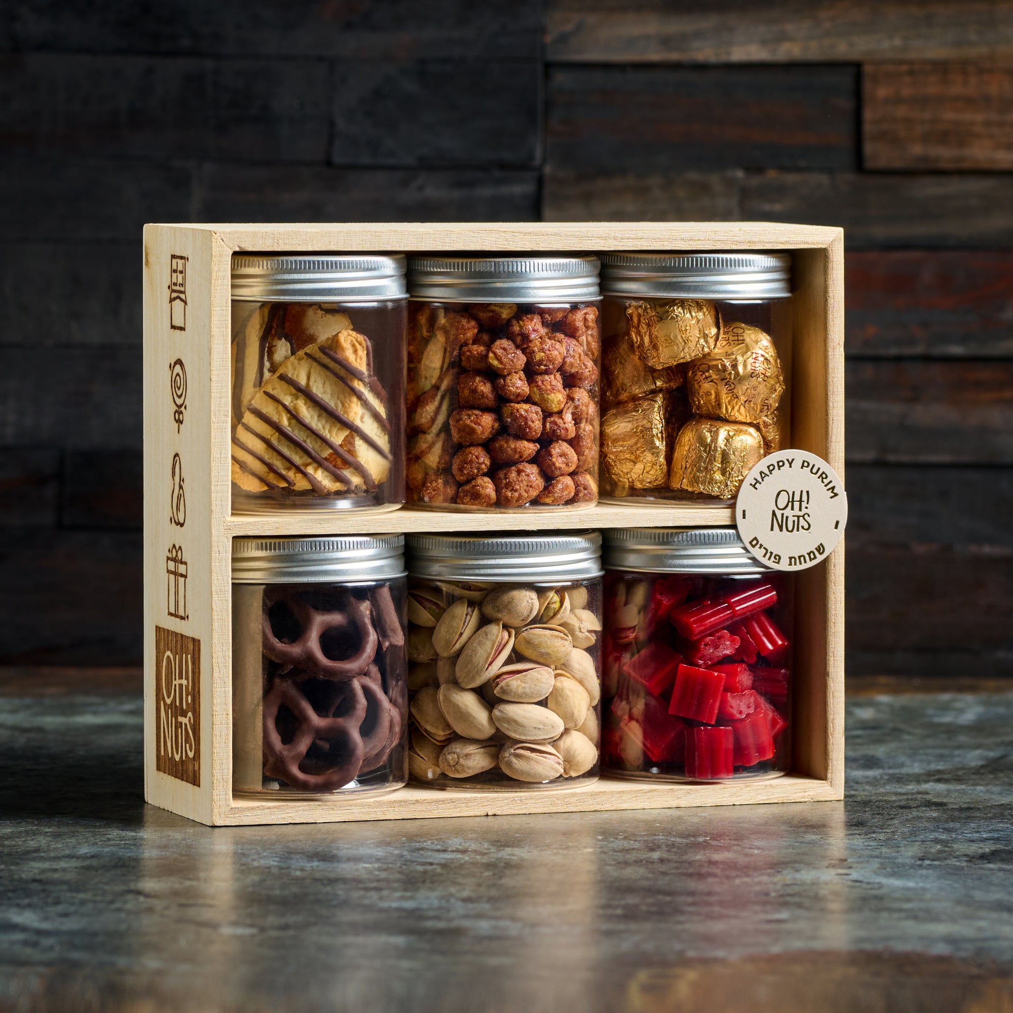 Purim 6-Jar Set Gift Basket Mishloach Manos – Oh! Nuts