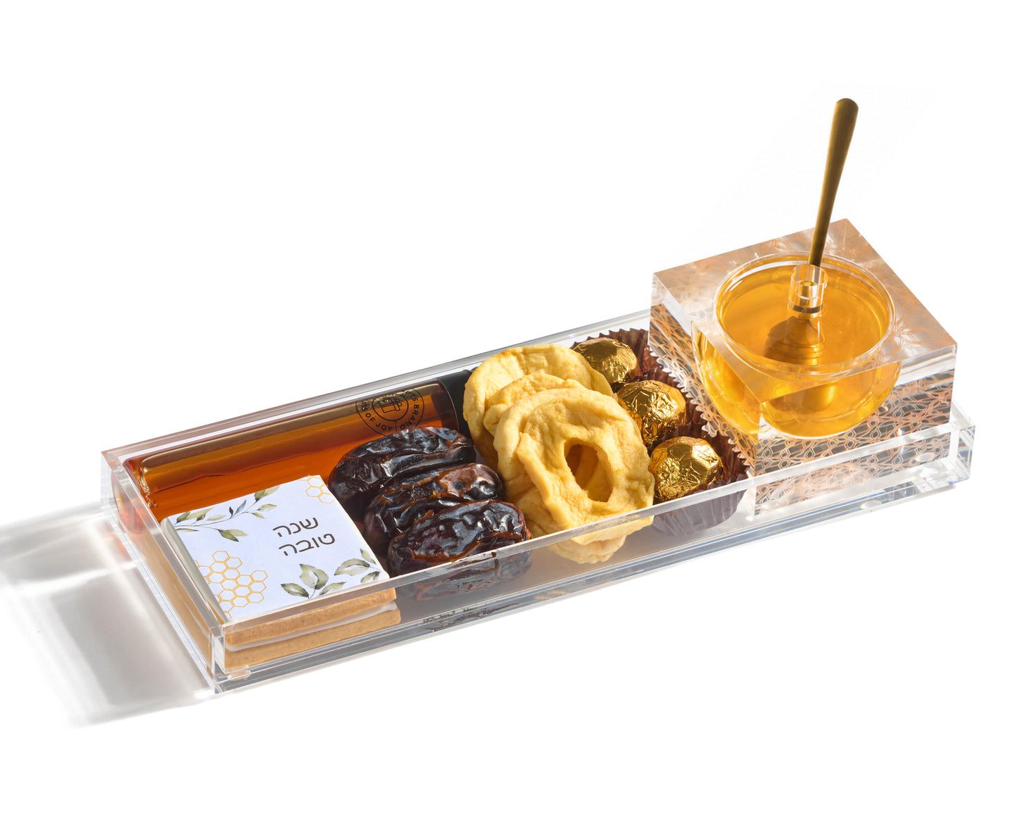 Lucite Honey Dish Rosh Hashanah Display Gift Set
