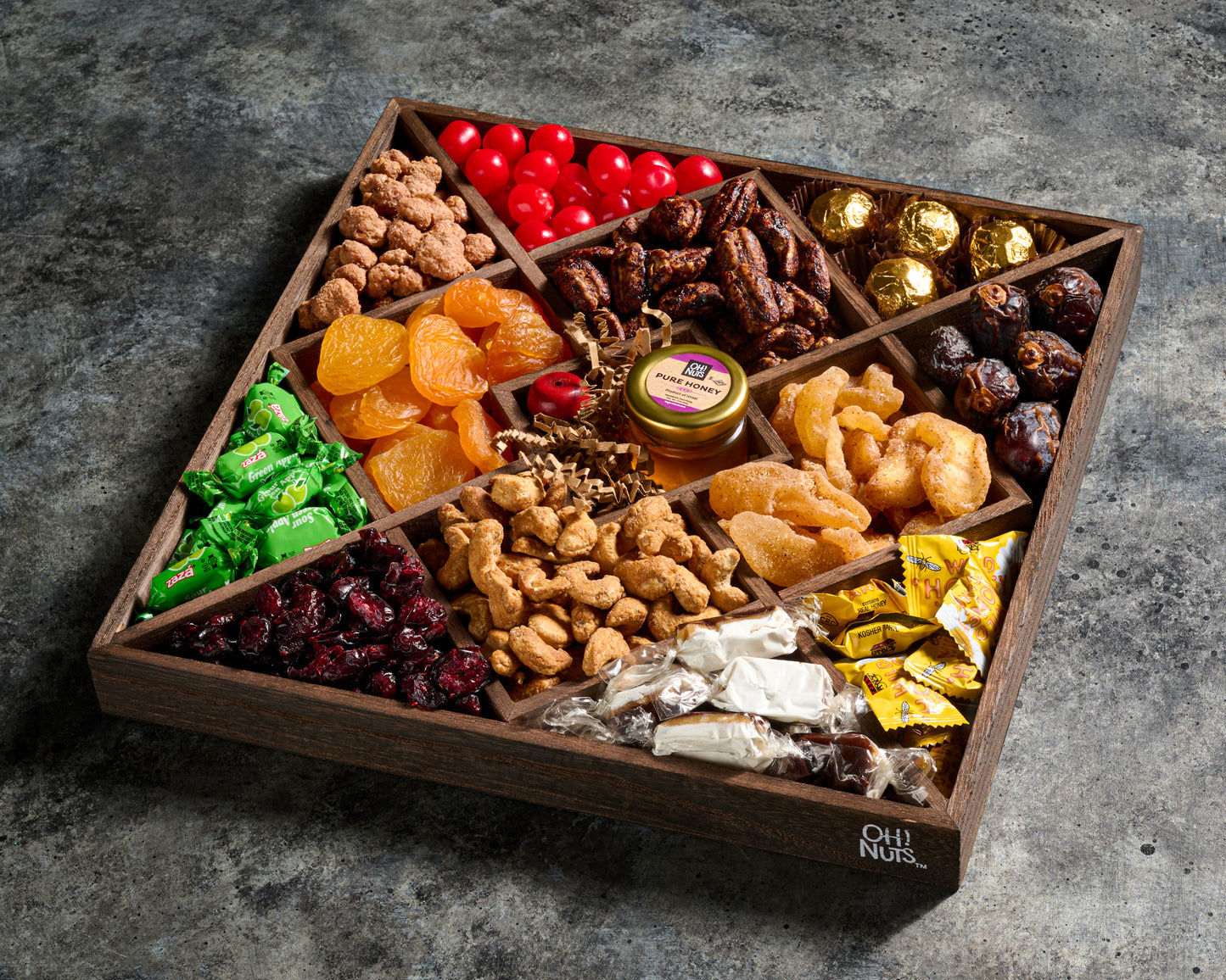 13-Section Wooden Rosh Hashanah Gift Basket