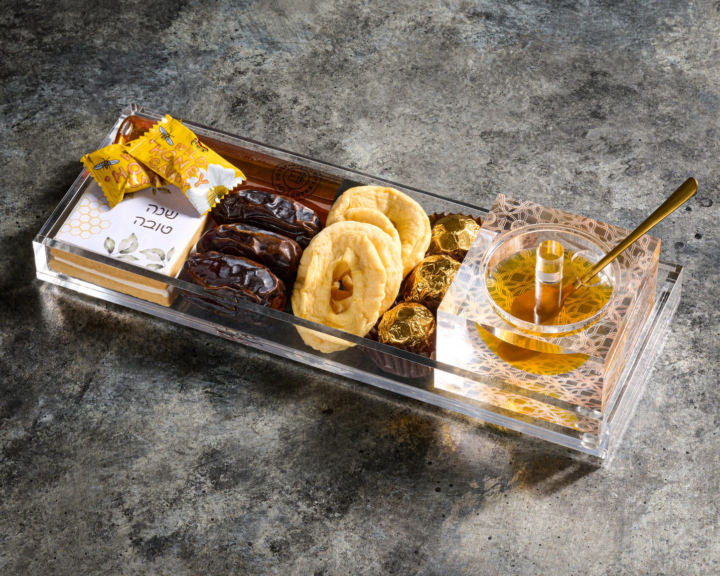 Lucite Honey Dish Rosh Hashanah Display Gift Set