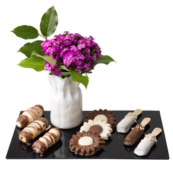 Delicate Fresh Flowers Chocolate Platter Gift Basket